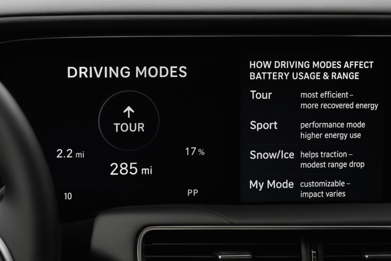 Do the driving modes in Cadillac Lyriq offer different ranges or battery usages?