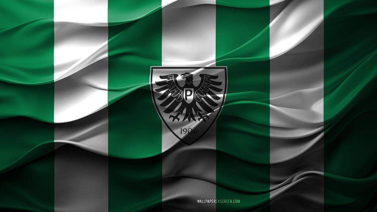 Preussen Münster logo on green and white background in 3D style