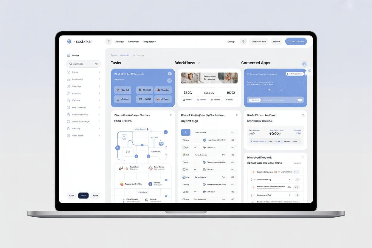 Website interface screens representing Rosboxar workflows