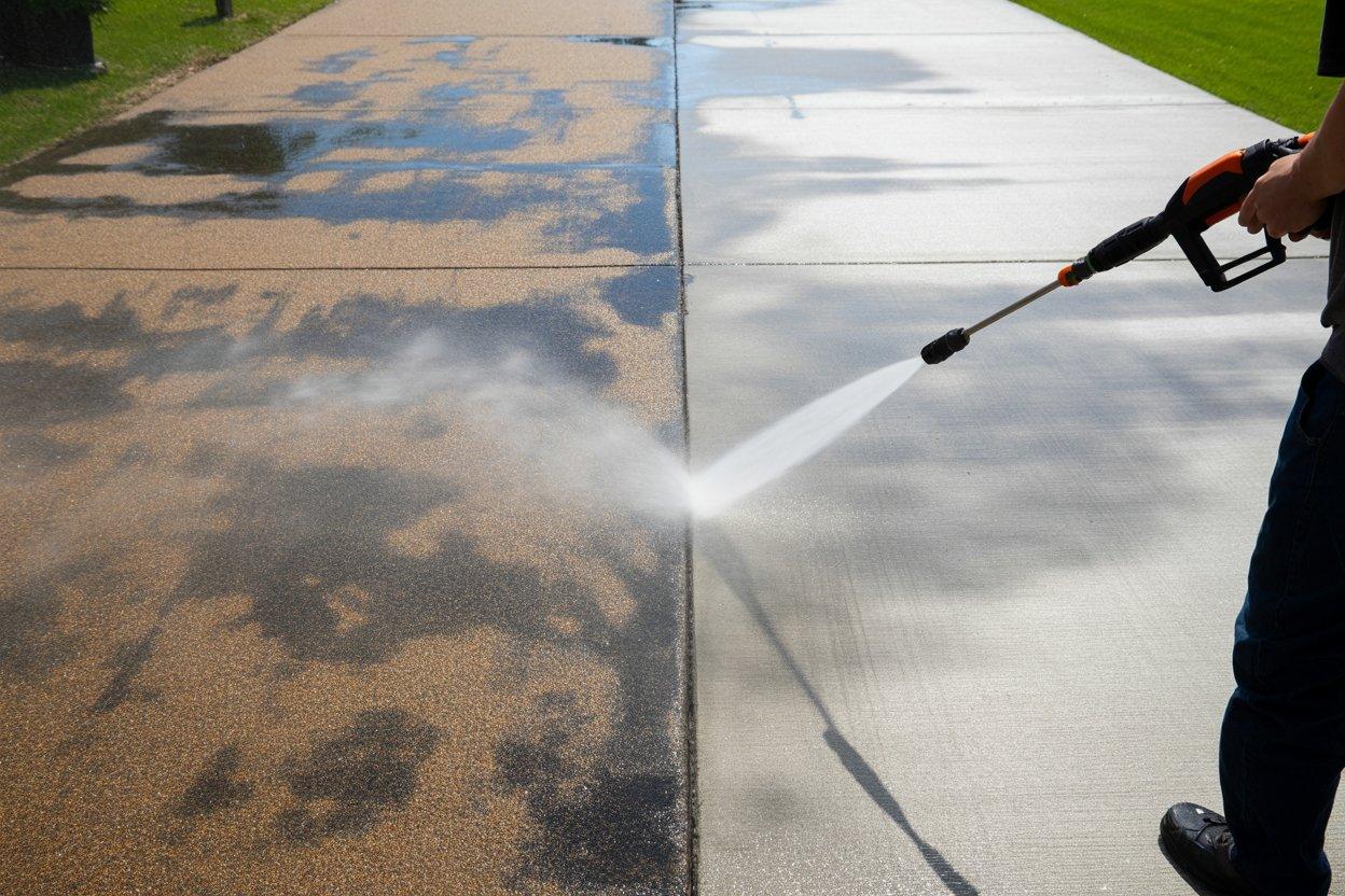 Driveway and surface cleaning before and after