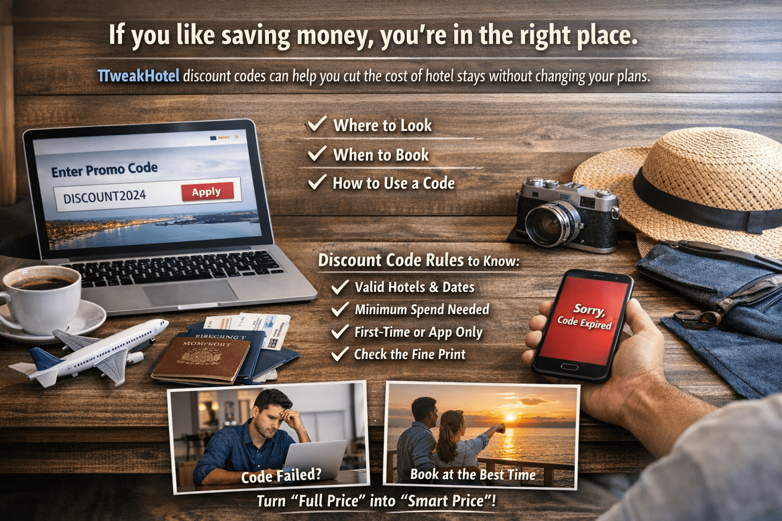 Luxury hotel savings concept with ttweakhotel discount codes