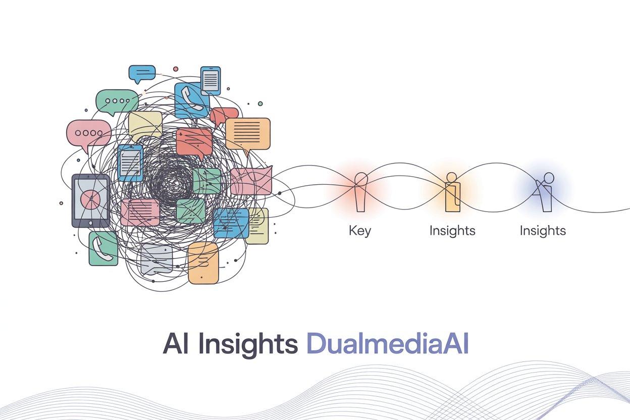 Clean minimalist infographic illustration for AI insights dualmediai