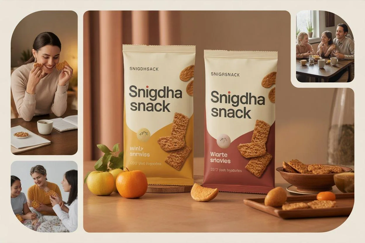 Bold premium snack advertisement style for SnigdhaSnack