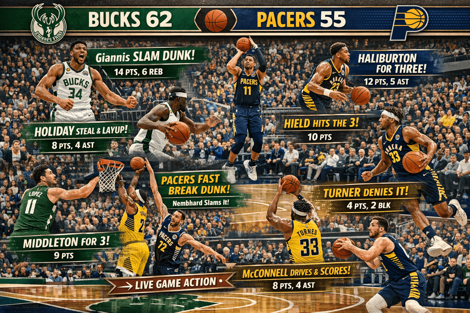 Milwaukee Bucks vs Pacers Match Player Stats