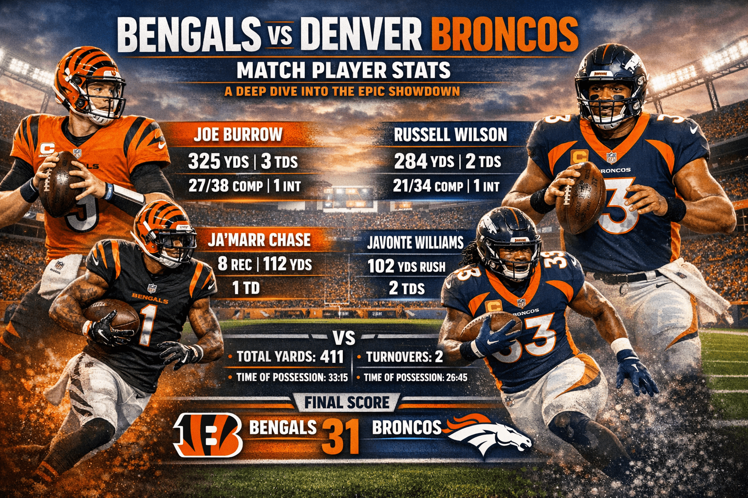 Bengals vs Denver Broncos Match Player Stats
